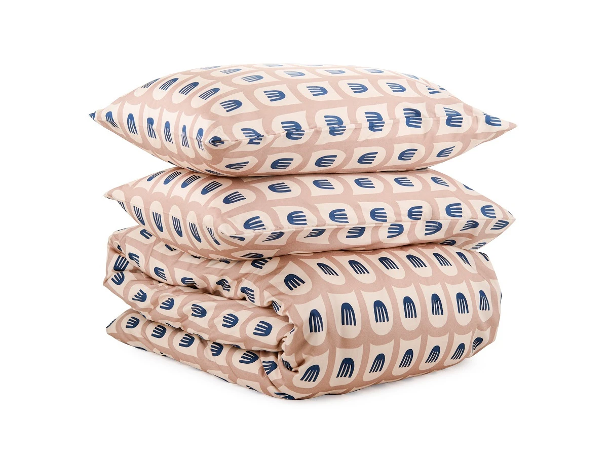 Комплект постельного белья двуспальный из сатина бежево-розового цвета с принтом Blossom time из кол 800181