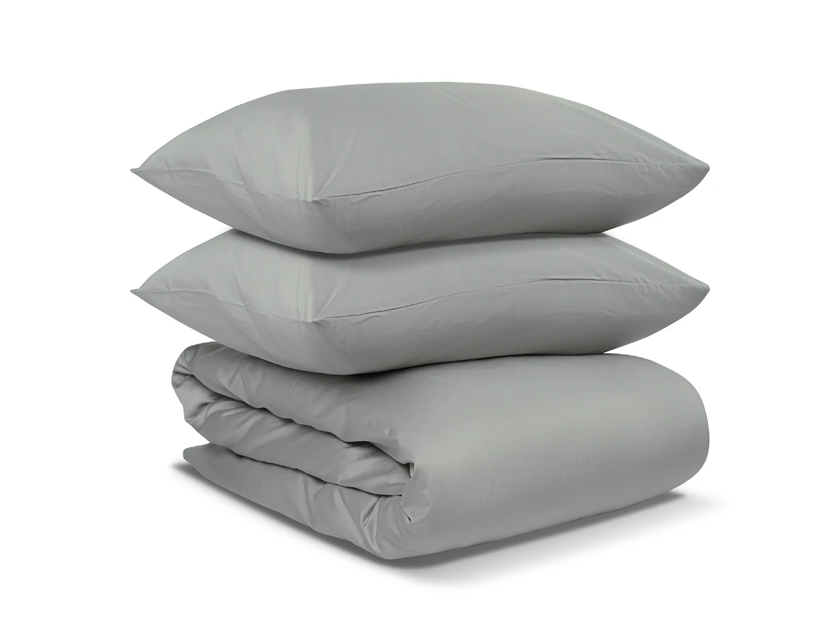 Комплект постельного белья полутораспальный из сатина светло-серого цвета Essential 800200  - фото 1
