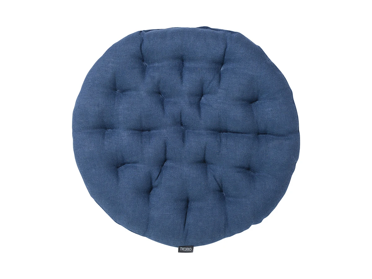 Подушка на стул круглая из стираного льна синего цвета Essential 800368  - фото 1