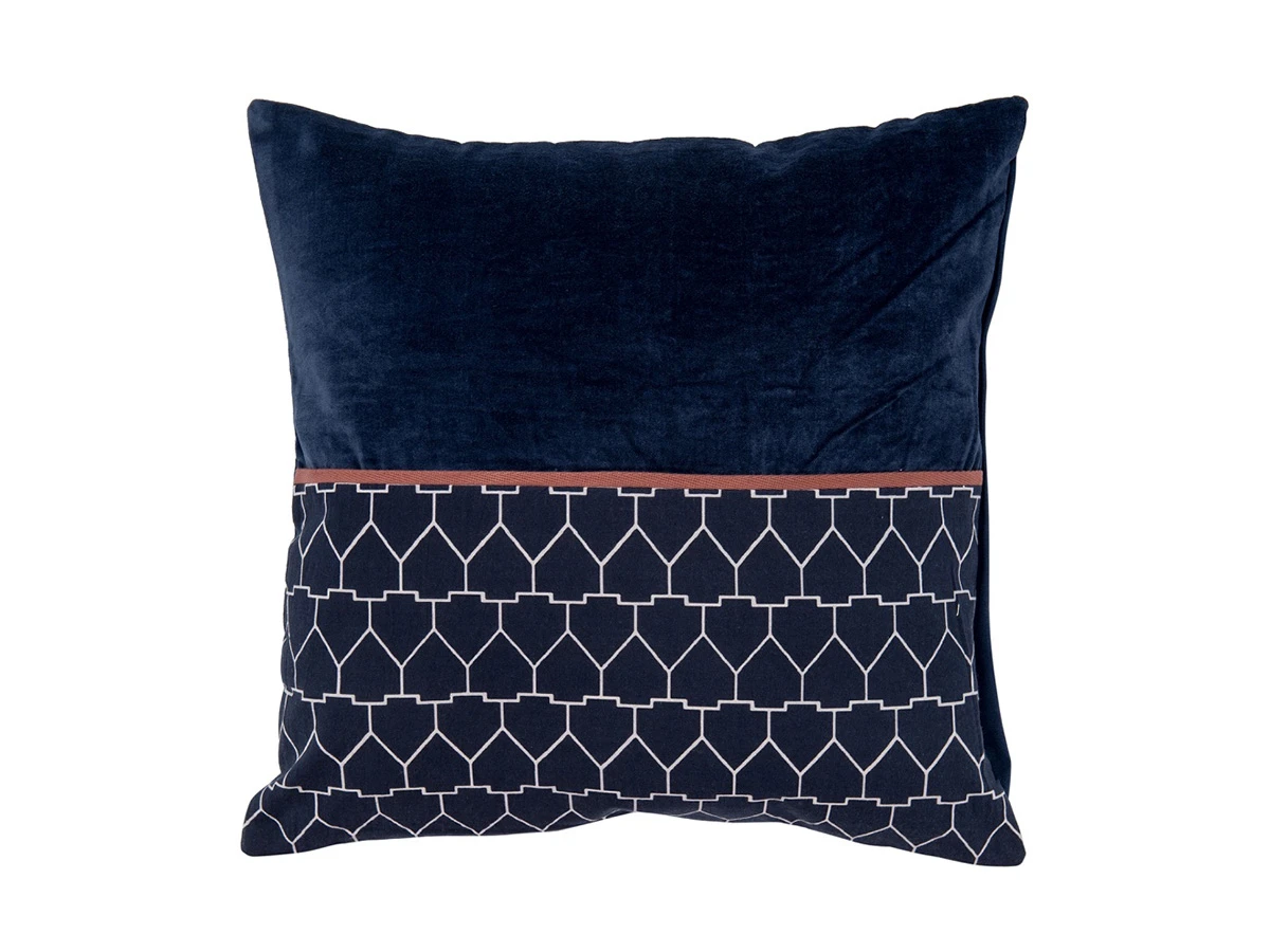 Чехол на подушку из хлопкового бархата с геометрическим принтом темно-синего цвета Ethn 800618