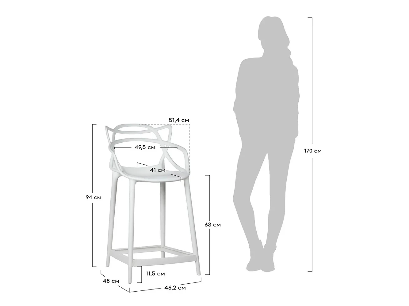 размеры барных и полубарных стульев