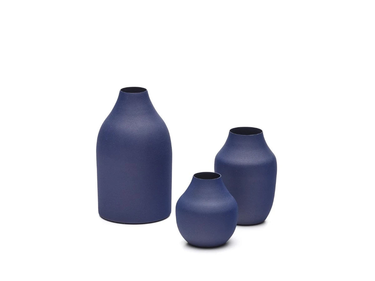Pubol Набор из 3-х металлических ваз синего цвета 10 см 14 см 20 см 829924  - фото 3