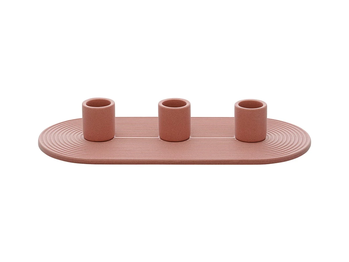 Подсвечник для 3 свечей из каменной керамики розового цвета 855541