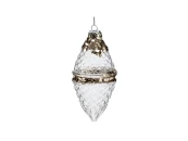 Елочное украшение Капля прозрачная с золотом