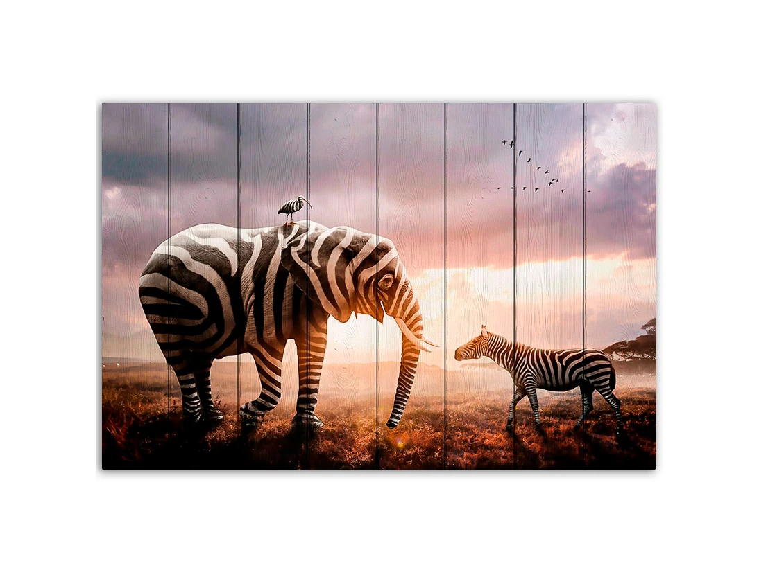 Картина Полосатый слон и зебра 884019
