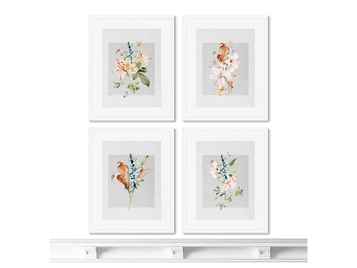 Набор из 4-х репродукций картин в раме Floral set in pale shades, No9 635264  - фото 3