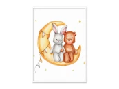 Постер в рамке Медвеженок и Зайчик на Луне