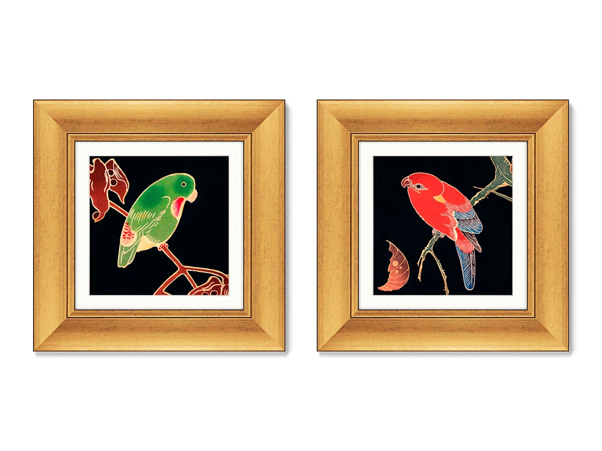 Набор из 2-х репродукций картин в раме Red and Green Parrots, 1900г. 635496