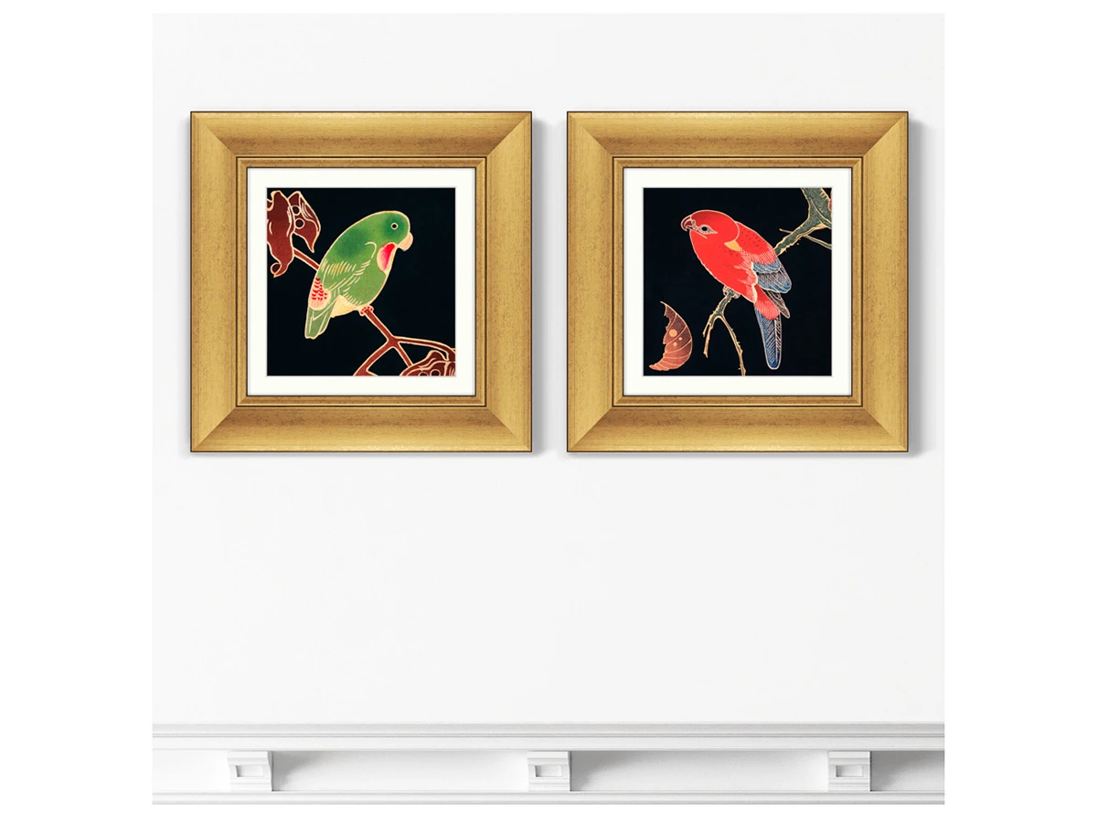 Набор из 2-х репродукций картин в раме Red and Green Parrots, 1900г. 635496  - фото 3