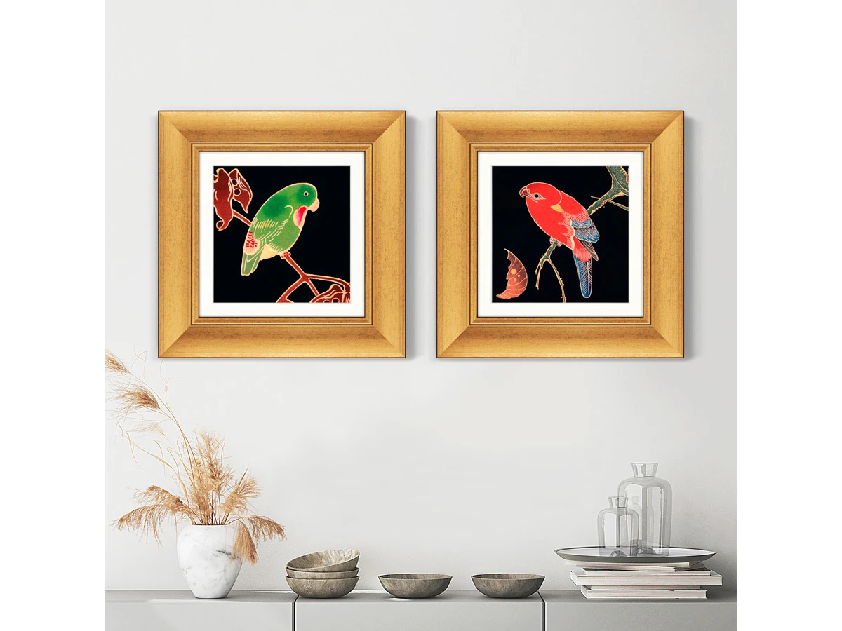 Набор из 2-х репродукций картин в раме Red and Green Parrots, 1900г. 635496  - фото 8