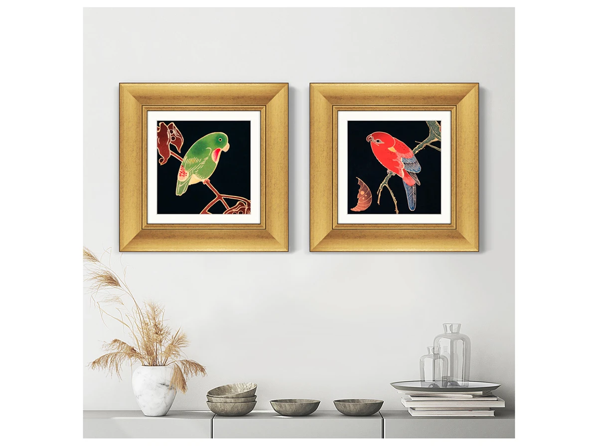 Набор из 2-х репродукций картин в раме Red and Green Parrots, 1900г. 635496  - фото 4