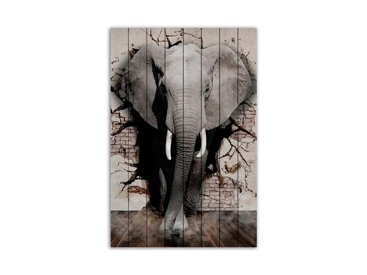 Картина на дереве Дикий слон 40х60 см 637878  - фото 1