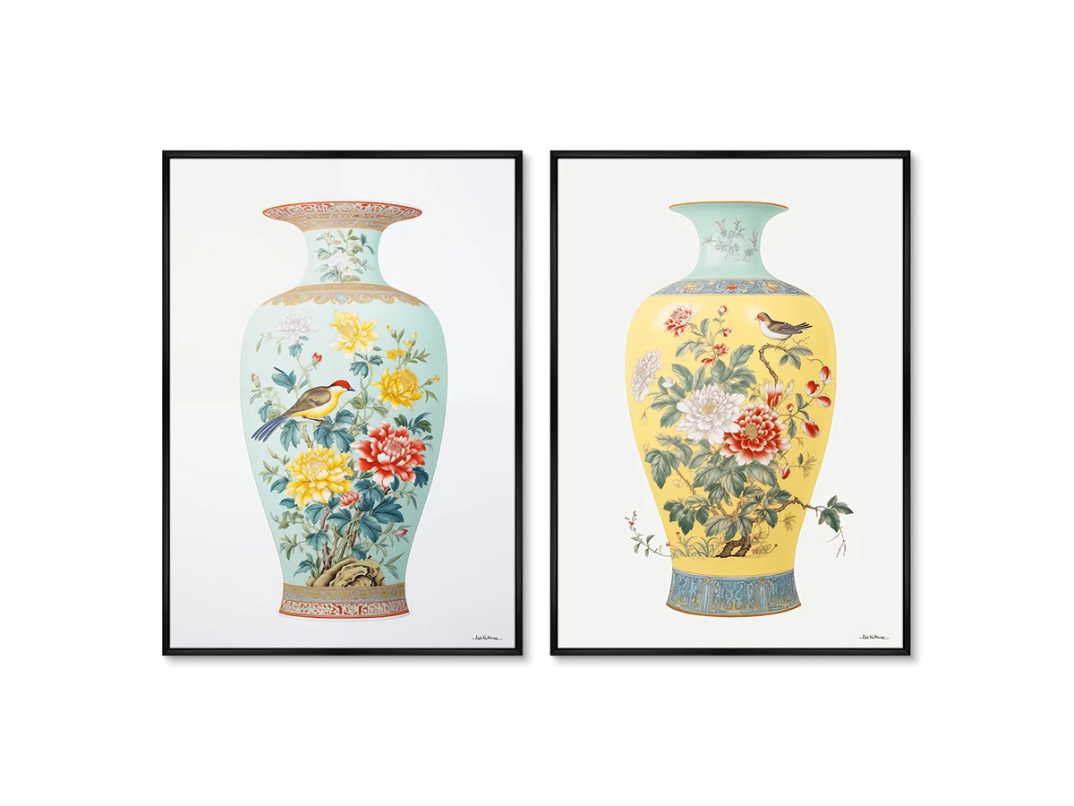 Набор из 2-х репродукций картин на холсте China porcelain vase, light colors, 2024г. 919276