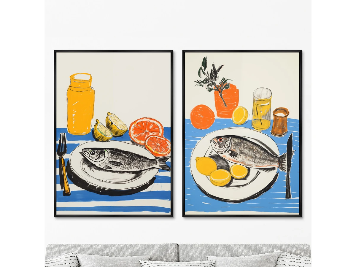 Набор из 2-х репродукций картин на холсте Рыбный день, 2024г. 919517