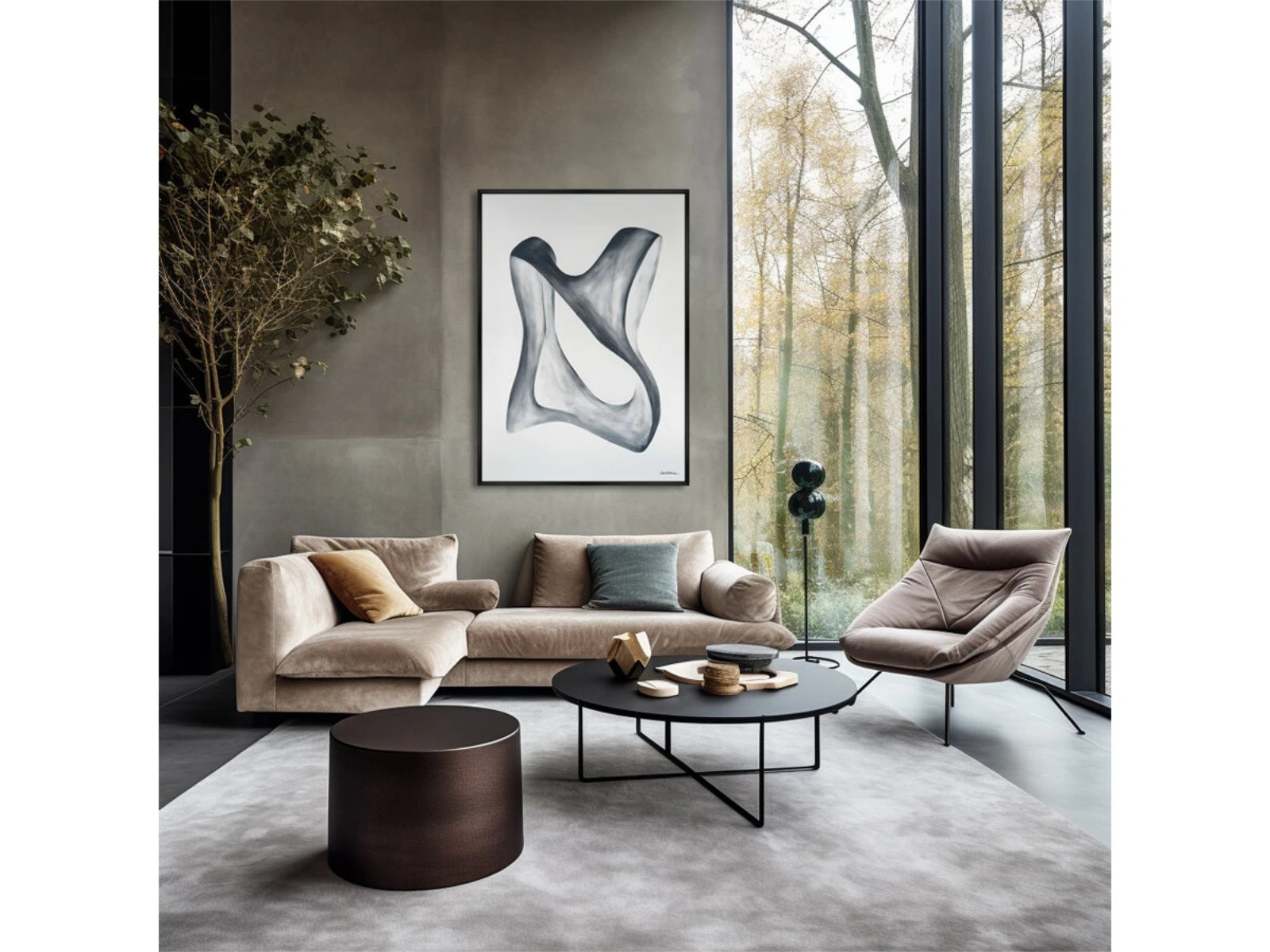 Репродукция картины на холсте Streamlined shape in white and grey, 2024г. 926214  - фото 3