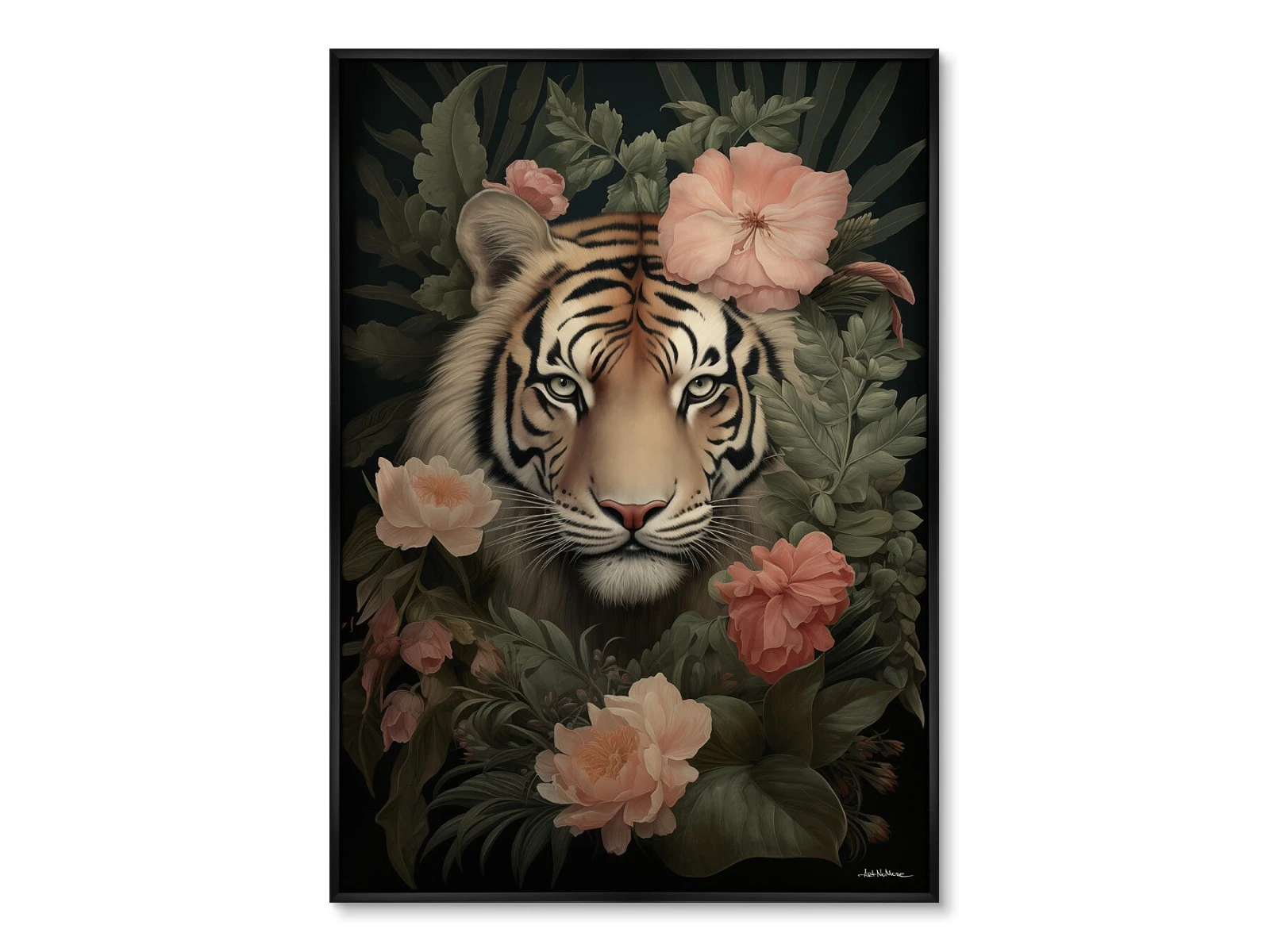 Репродукция картины на холсте Tiger in flowers, 2024г. 926225