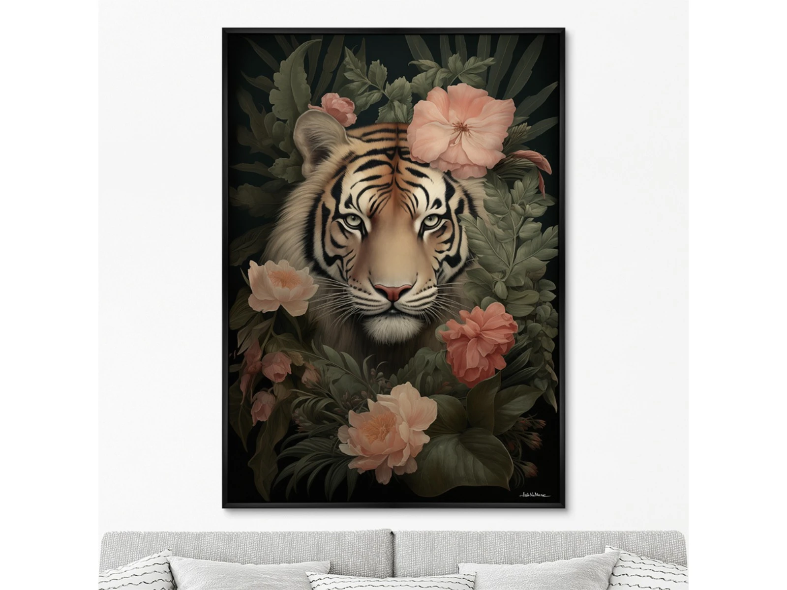 Репродукция картины на холсте Tiger in flowers, 2024г. 926225