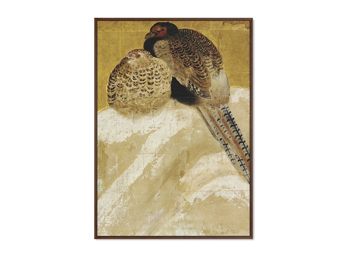 Репродукция картины на холсте Два фазана на заснеженном берегу, Япония, 18 век. 640301