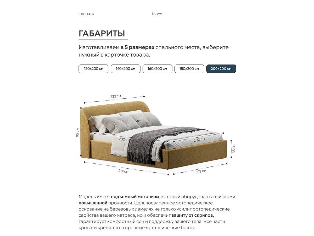 Кровать Мосс 200х200, двуспальная с подъёмным механизмом 943920  - фото 3