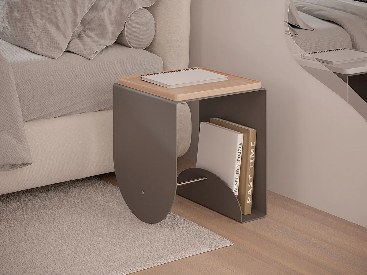 Тумба-стол Куб темно-серого цвета с деревянным подносом из ясеня 947399  - фото 4