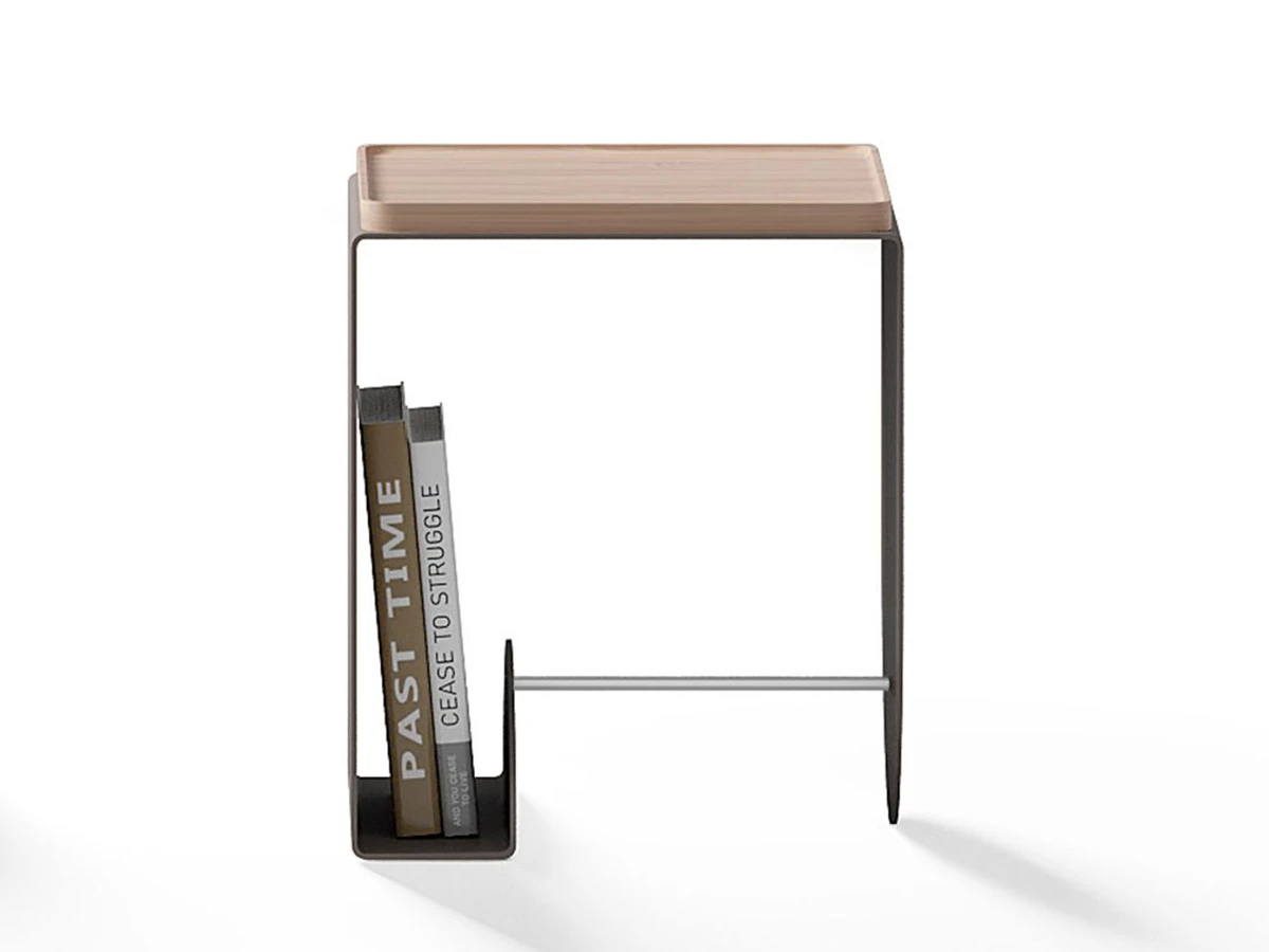 Тумба-стол Куб темно-серого цвета с деревянным подносом из ясеня 947399