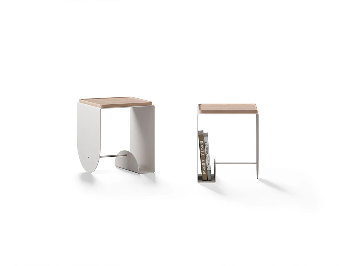 Тумба-стол Куб белого цвета с деревянным подносом из ясеня 947400  - фото 3