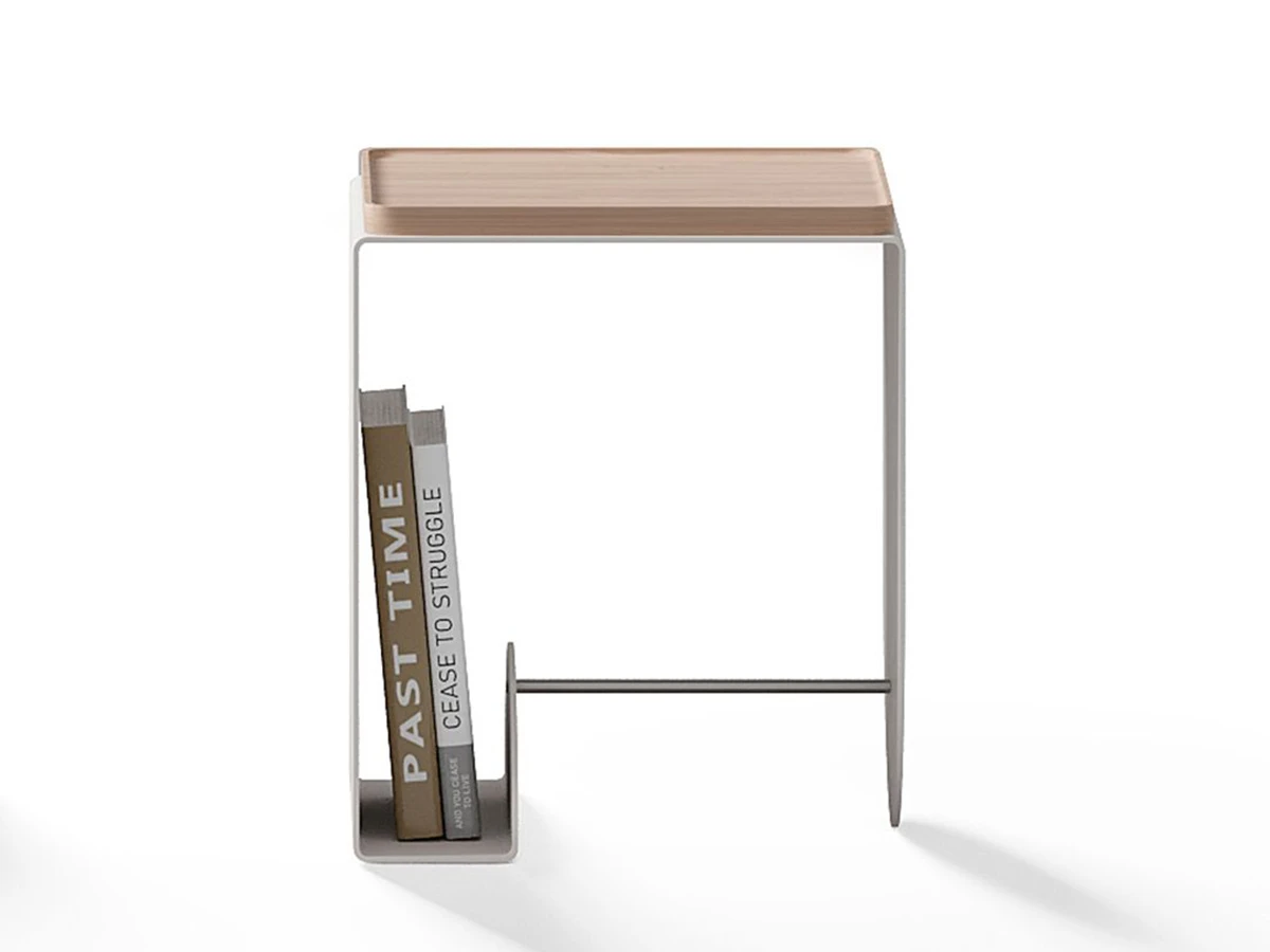 Тумба-стол Куб белого цвета с деревянным подносом из ясеня 947400