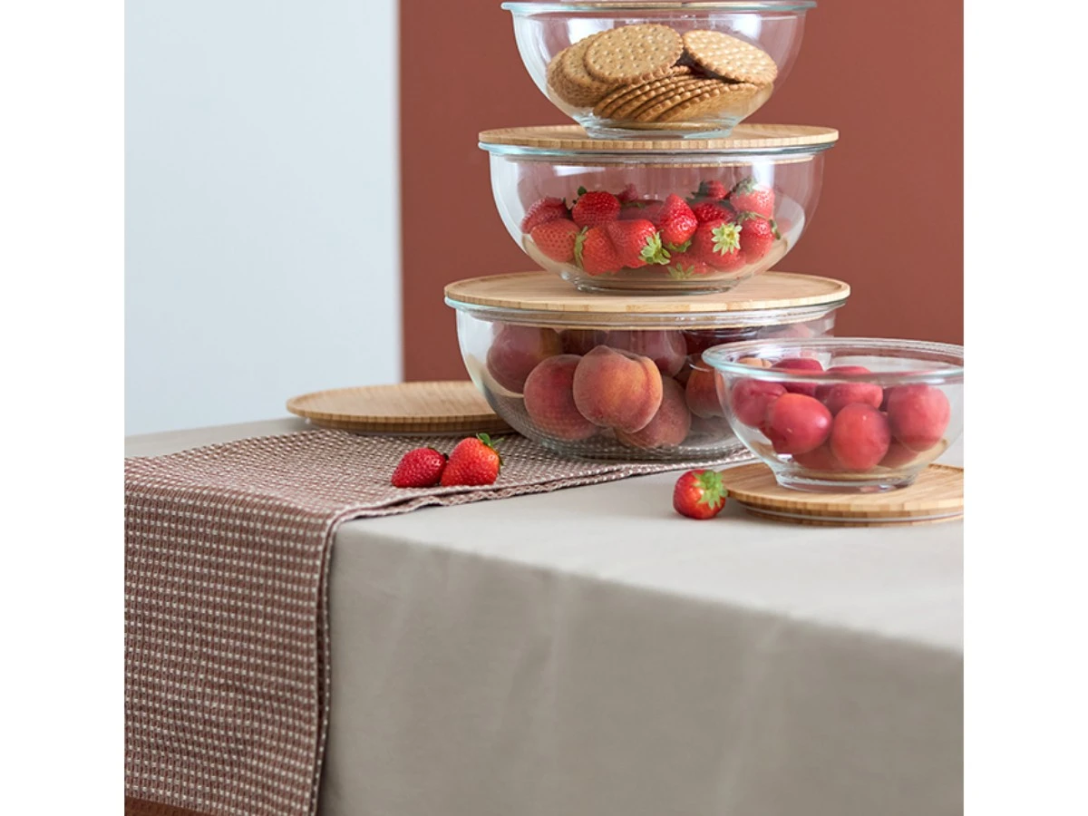 Набор из 4-х стеклянных мисок Eco Store с крышками из бамбука 948793  - фото 4