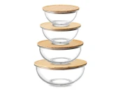 Набор из 4-х стеклянных мисок Eco Store с крышками из бамбука