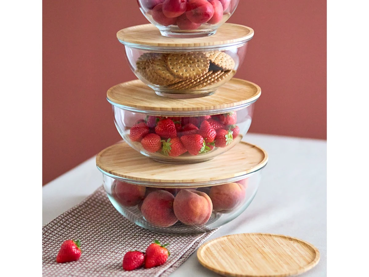 Набор из 4-х стеклянных мисок Eco Store с крышками из бамбука 948793