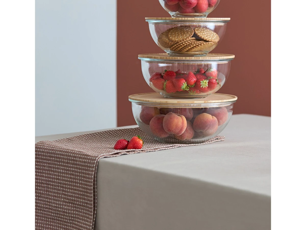 Набор из 4-х стеклянных мисок Eco Store с крышками из бамбука 948793  - фото 5