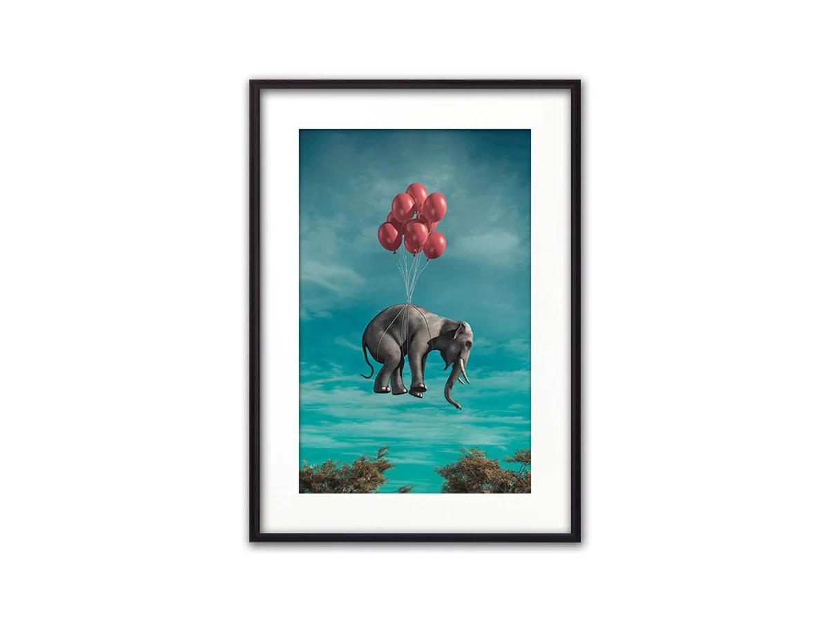 Постер в рамке Слон с шариками 21х30 см 647740  - фото 1