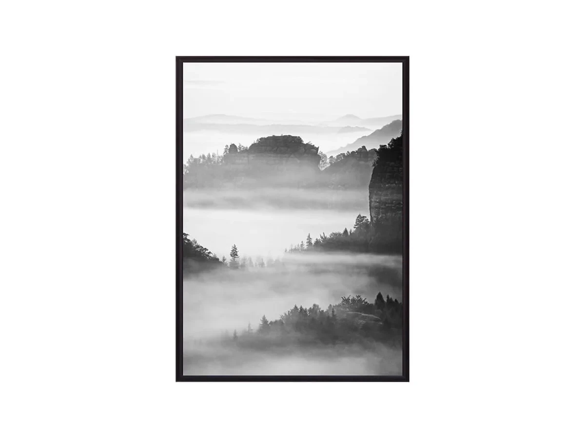 Постер в рамке Горы в тумане 21х30 см 647961