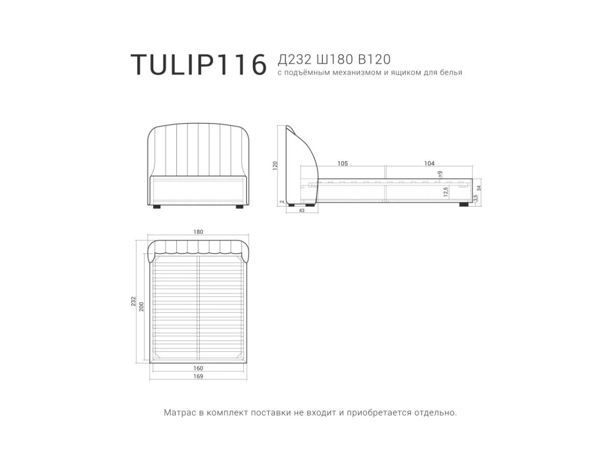 Кровать TULIP 116 с подъемным механизмом 951400  - фото 6