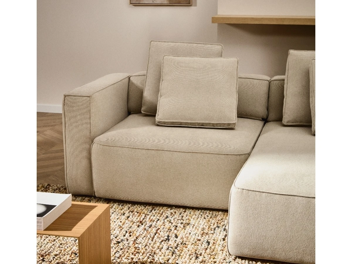 Диван-кровать Marela бежевый шенилл 3-местный с кушеткой справа 236 см 962195  - фото 3