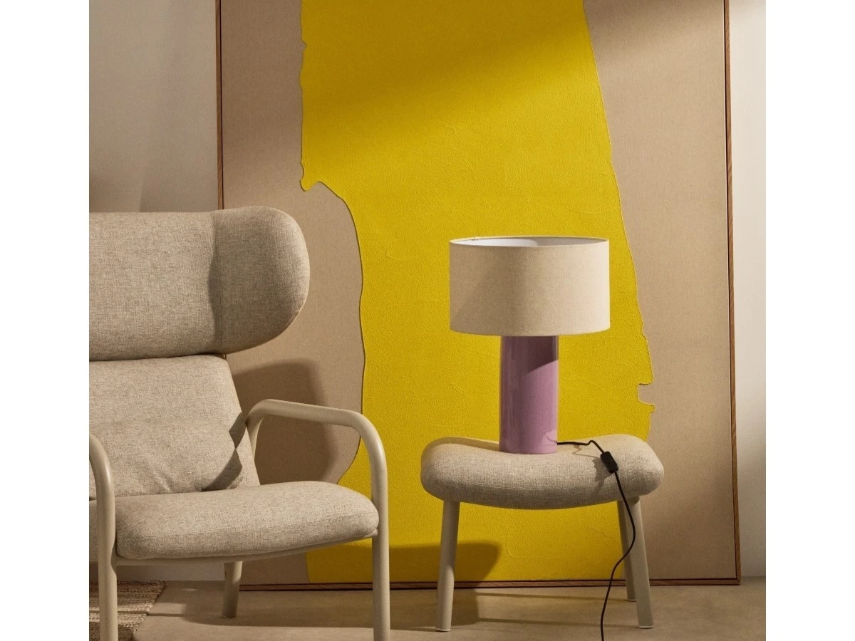 Керамическая настольная лампа Toneric с сиреневой отделкой и хлопковым абажуром 962313