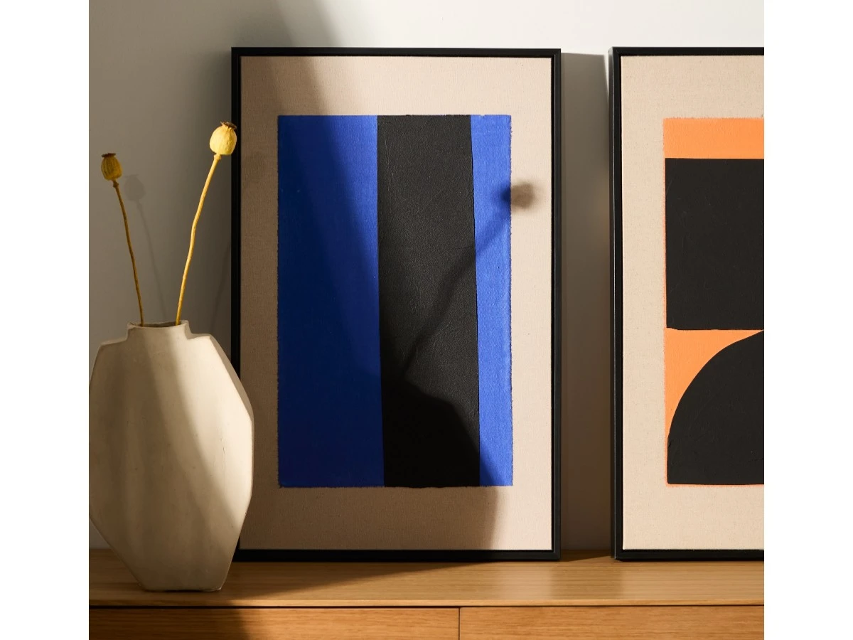 Zernu Абстрактная картина с синими и чёрными вертикальными линиями 42 x 65 см 962341