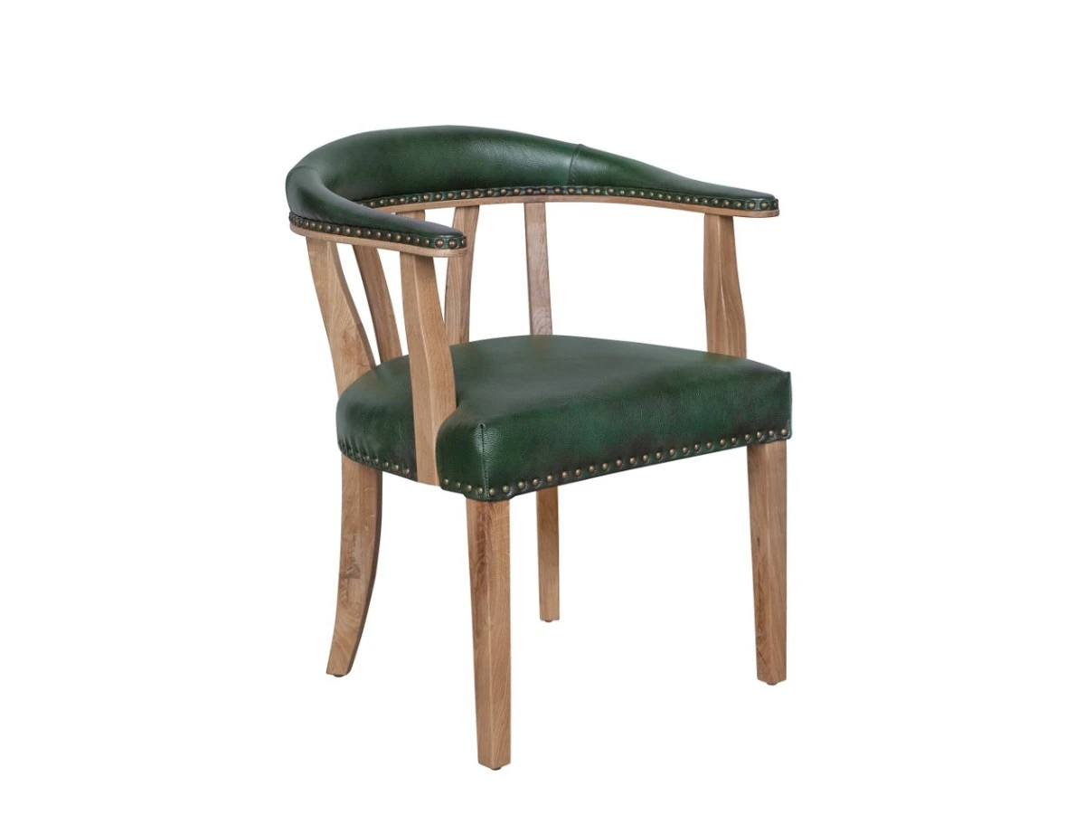 Мягкий стул с подлокотниками Tanner Green Leather 970160
