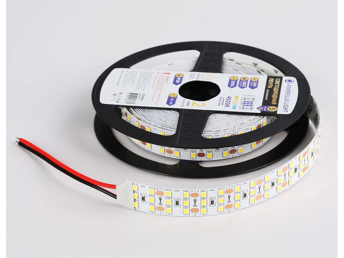 Светодиодная лента трехрядная GS3902 2835 324Led /26W m/ 24V IP20 4500K 5m (2 конт.) LED Strip 24V 1000768  - фото 6