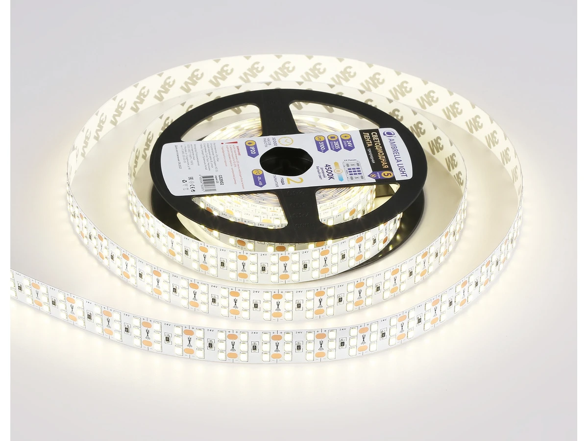 Светодиодная лента трехрядная GS3902 2835 324Led /26W m/ 24V IP20 4500K 5m (2 конт.) LED Strip 24V 1000768  - фото 3