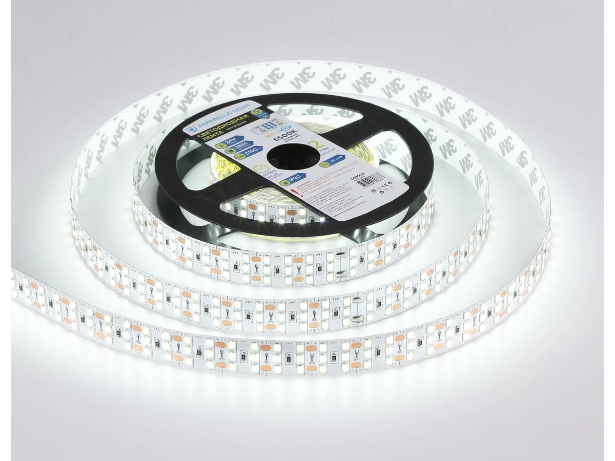 Светодиодная лента трехрядная GS3903 2835 324Led /26W m/ 24V IP20 6500K 5m (2 конт.) LED Strip 24V 1000777  - фото 3