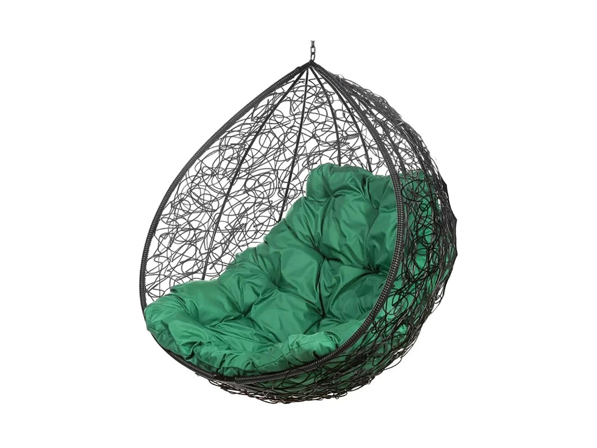 Двойное подвесное кресло gemini promo black зеленая подушка