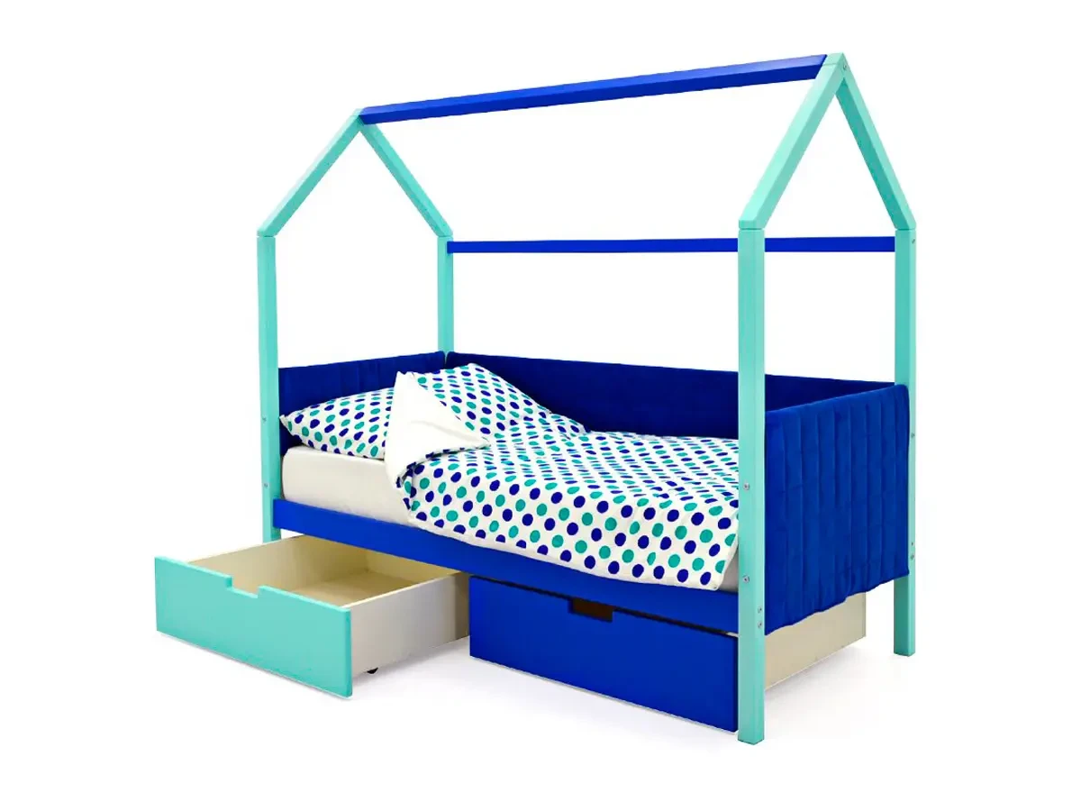 Кровать-домик мягкая Svogen мятно-синий 518361  - фото 5