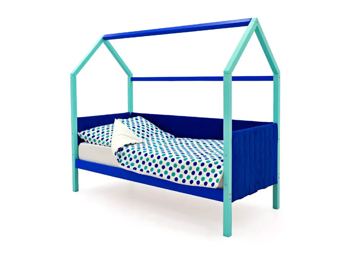 Кровать-домик мягкая Svogen мятно-синий 518361