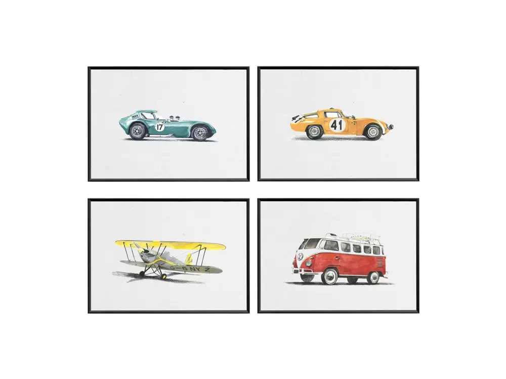 Композиция из постеров ALFA ROMEO,  CHEVROLET RETRO, AIRCRAFT G-BNYZ, VOLKSWAGEN T1 SAMBA BUS 703543  - фото 1