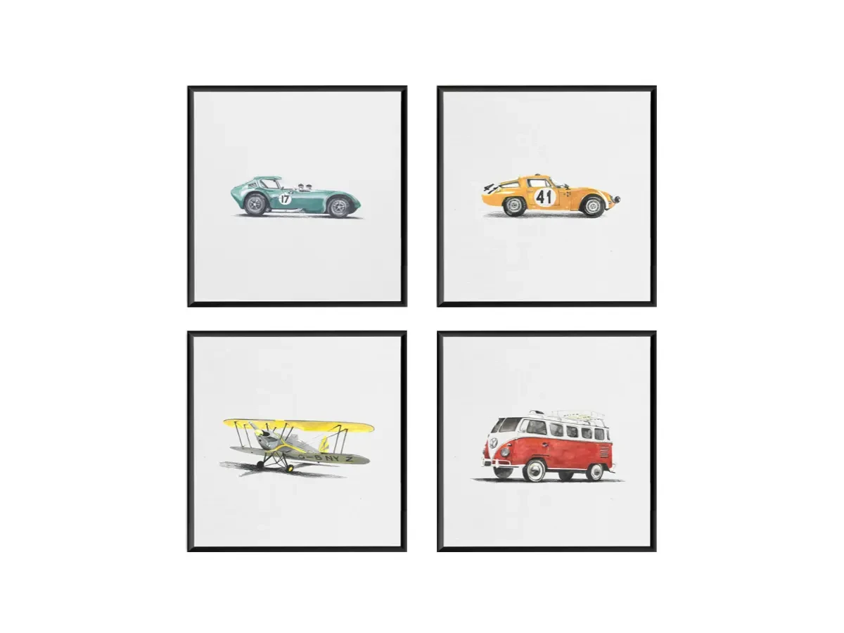Композиция из постеров ALFA ROMEO,  CHEVROLET RETRO, AIRCRAFT G-BNYZ, VOLKSWAGEN T1 SAMBA BUS 703532  - фото 1